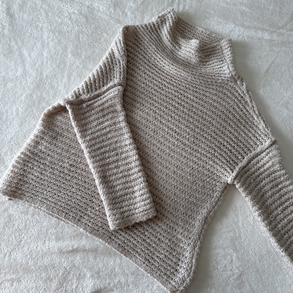 Aerie Mock Neck‎ Chinky Knit Sweater Cream Oversized Cozy Pullover XS